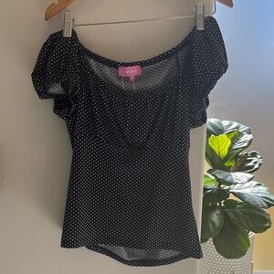 Edikted Navy Polka Dot Puff Sleeve Top